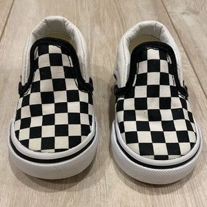 Baby Infant Unisex Black White Checkboard Vans Slip On Sneakers